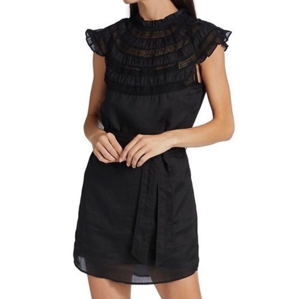 FRAME black ramie Lace Inset mini dress NEW SIZE MEDIUM